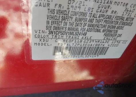 2021 Nissan Kicks Sr Xtronic Cvt из США, поврежденный, VIN 3N1CP5DV1ML524149